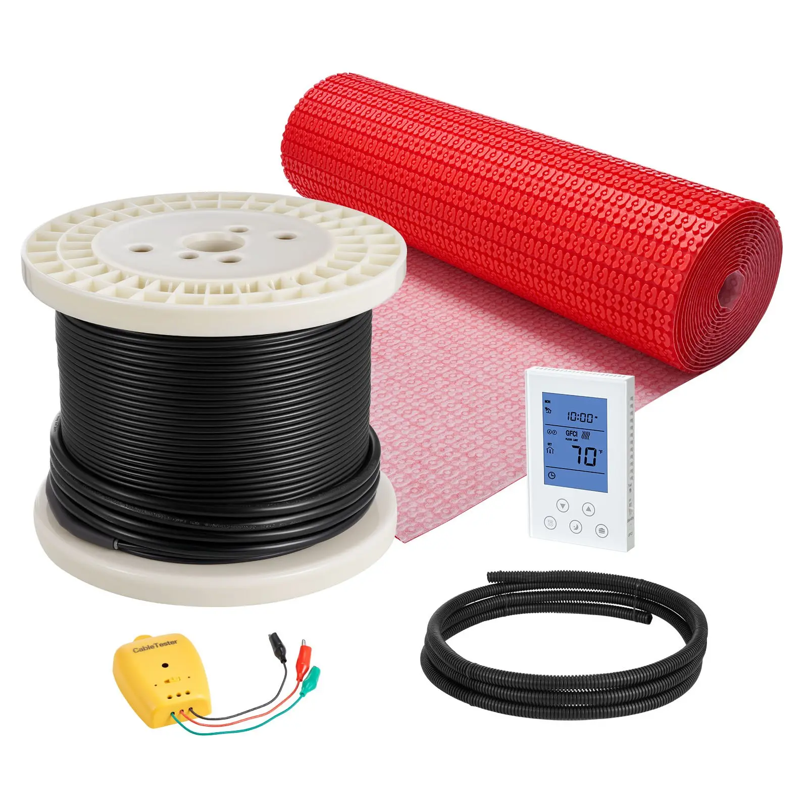 VEVOR 100 sqft Adjustable Heatable Electric Radiant Floor Heating Mat System, 120V, with Decoupling Membrane, Smart Digital Temperature Control Thermostat & Alarm, Easy Installation for Tile, Stone, Smart Control