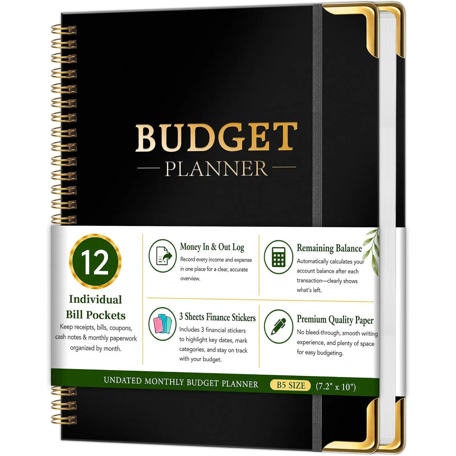 Budget Planner  2-in-1,  In & Out Log,Financial Bill Organizer | 8" x 10",12pcs Bill Pockets, Remaining , Finance&Tab Sticker Sheets ,No-Bleed Pages, Lay-Flat Binding for Hand Free