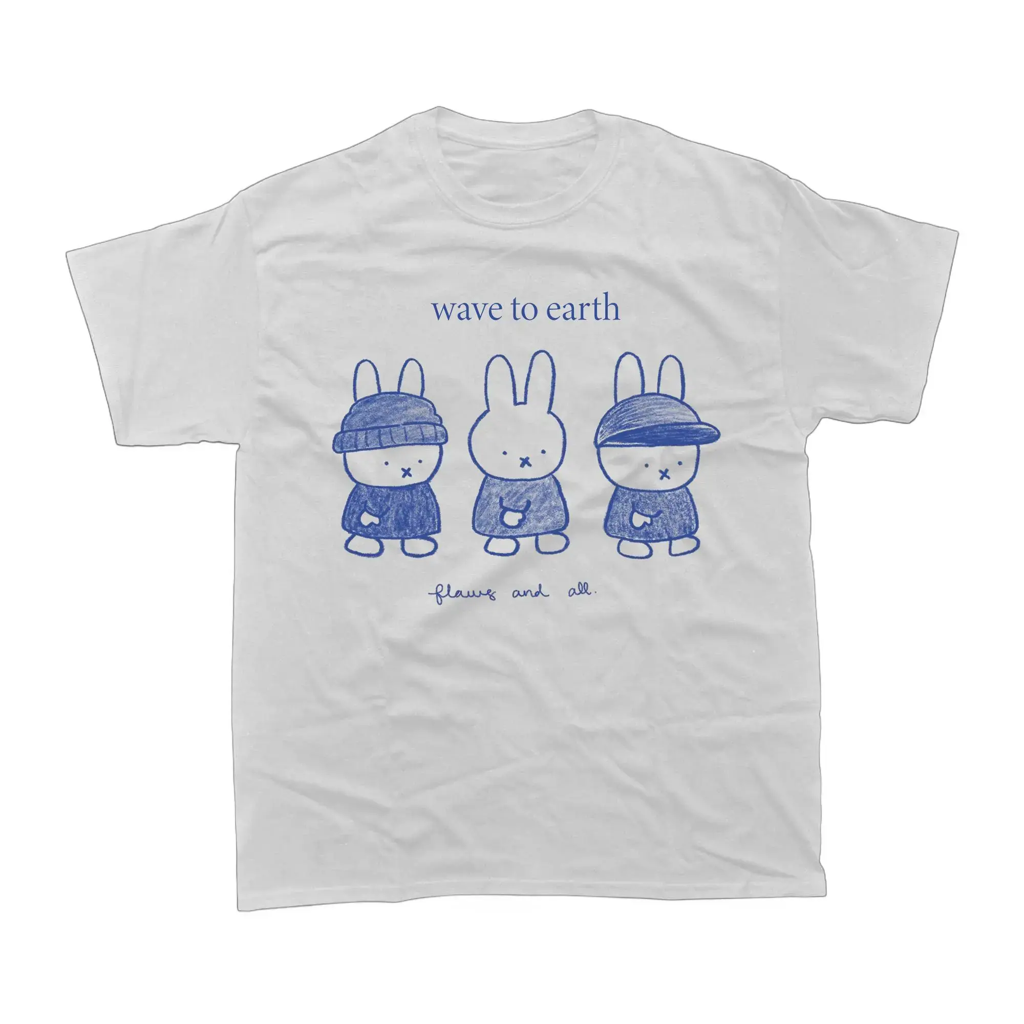 Women's Wave To Earth Miffy Graphic Round Neck T-Shirt, Cute Soft Fitted Preppy Top, Unisex Party Wear, All-Season Casual Machine-Washable Womenswear