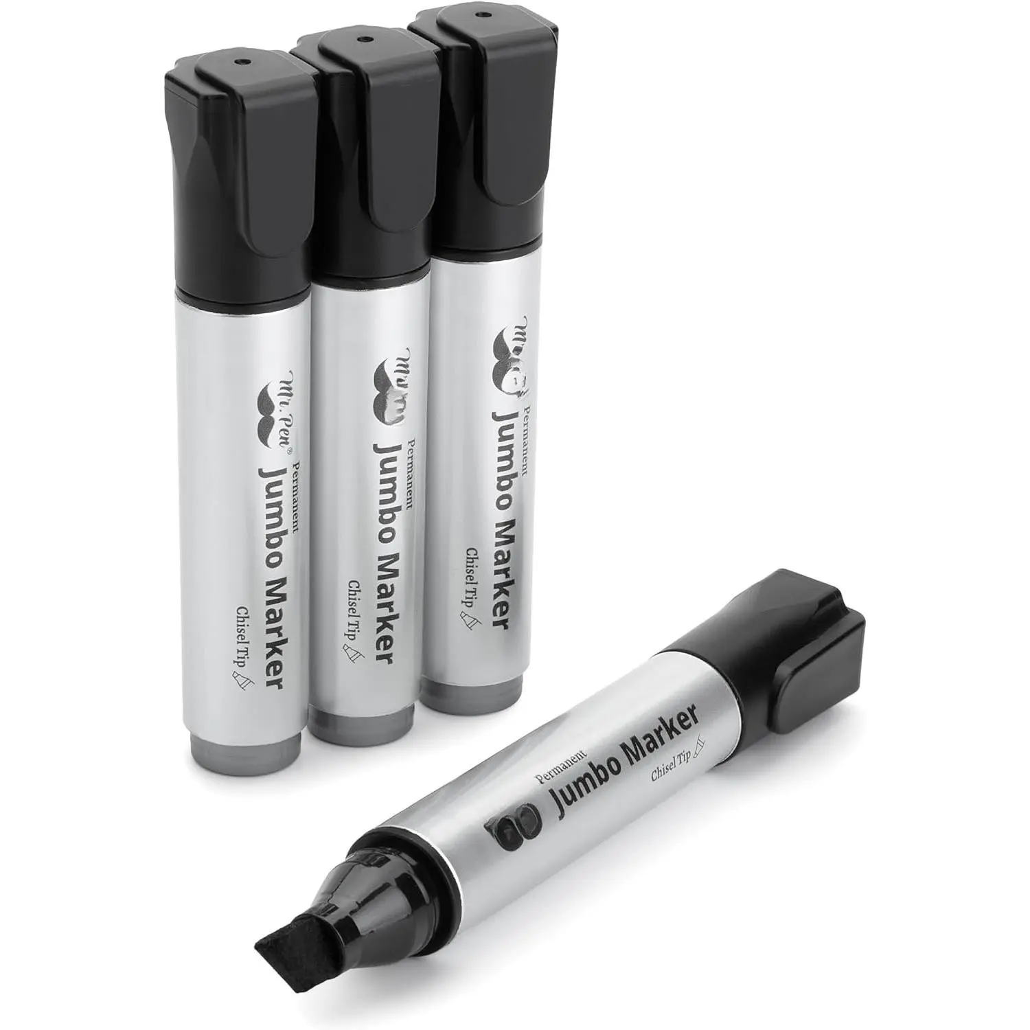 -  Permanent Markers, 4 Pack, Black, Chisel Tip | Wide Tip, Large, Thick Permanent Markers for Canvas, Posters Board, Fabric, Window, Glass, , , Quick Dry