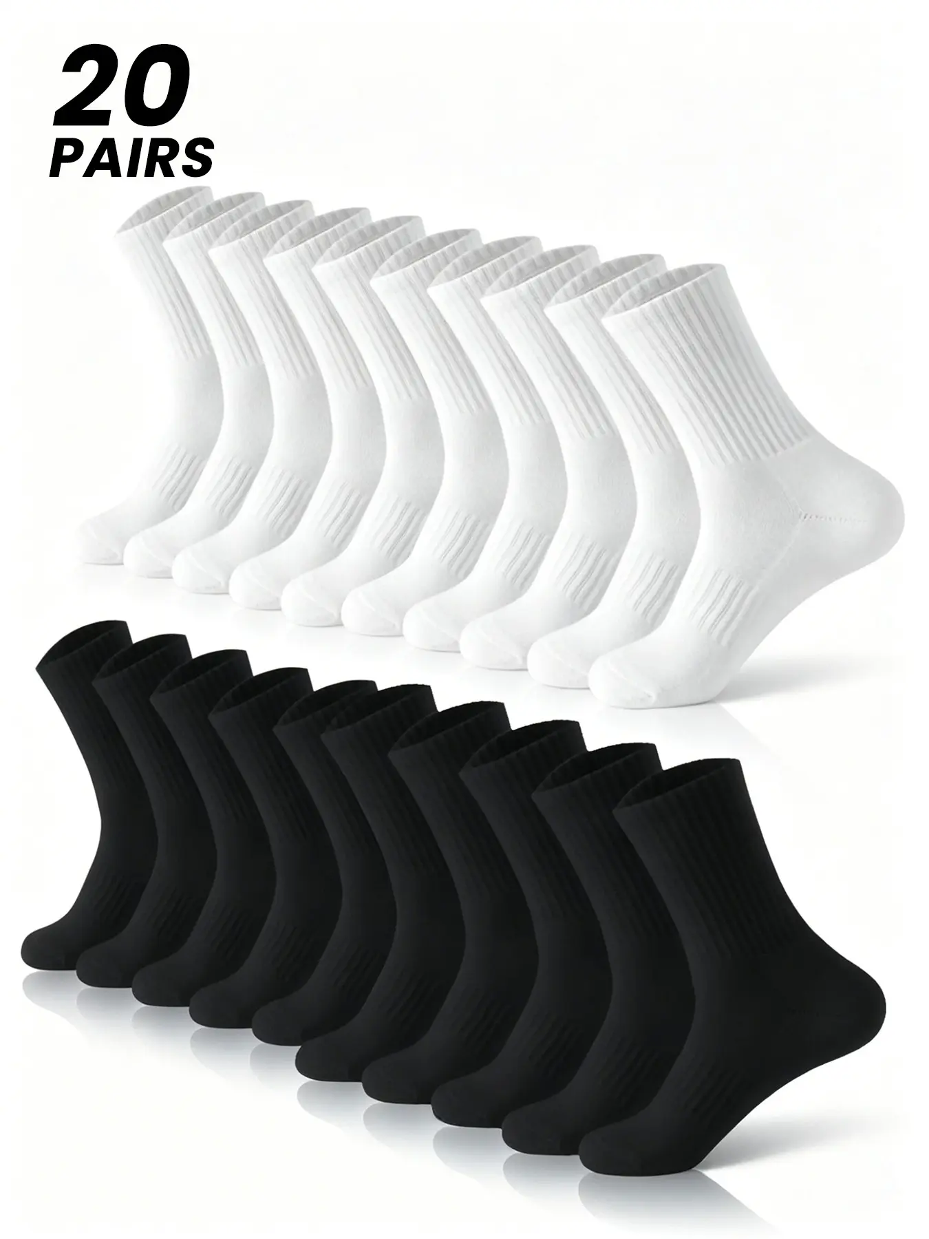 10/20 Pairs Unisex White/Black Crew Socks, Slim-Fitting Basic Minimalist Plain Design, Casual All-Season Wear, Daily Commute & Leisure Socks, Casual Stylish Socks, Bulk Socks