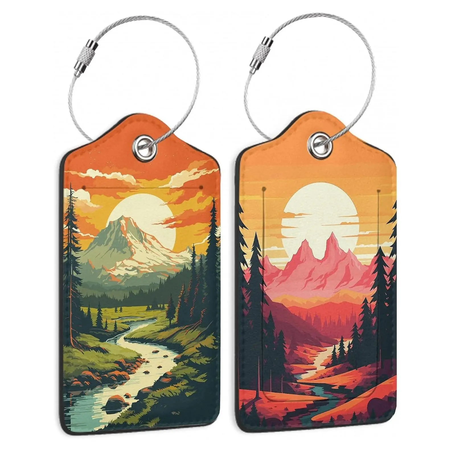 2 Pack Leather Luggage Tags for Suitcase, Cute Unique Bag Tags with Privacy Cover ID Label and Durable Steel Loop, Travel Accessories for Women Men Kids GirlsGift