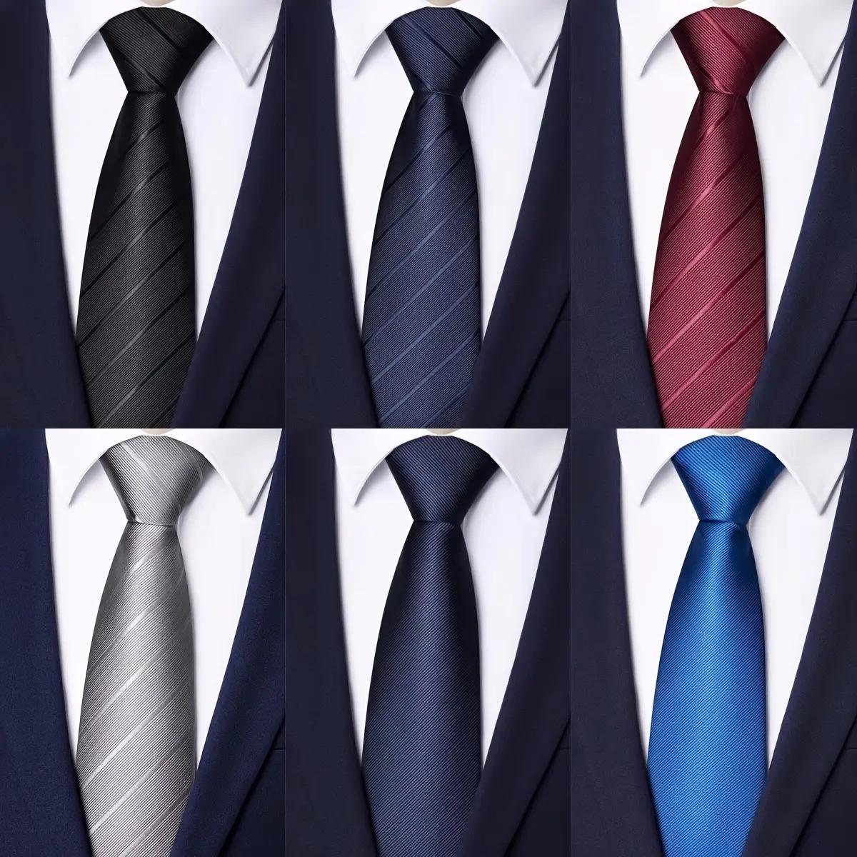 6-Pack Men's Solid Color Polyester Zipper Striped Tie Set, Classic Retro Business Versatile Tie Suitable for Work, Interviews, Banquets, etc., Black, Gray, Navy Blue, Dark Red Ties are Ideal Gifts for Male Friends Weaving