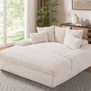 ARCH Oversized Chaise Lounge Chair Upholstered Sleeper Sofa Bed with 4 Throw Pillows Queen Size Corduroy Fabric Plush Sofa Couch for Living Room Apartment Small Spaces Beige, Queen Size Options, Beige Color Options, Corduroy Material