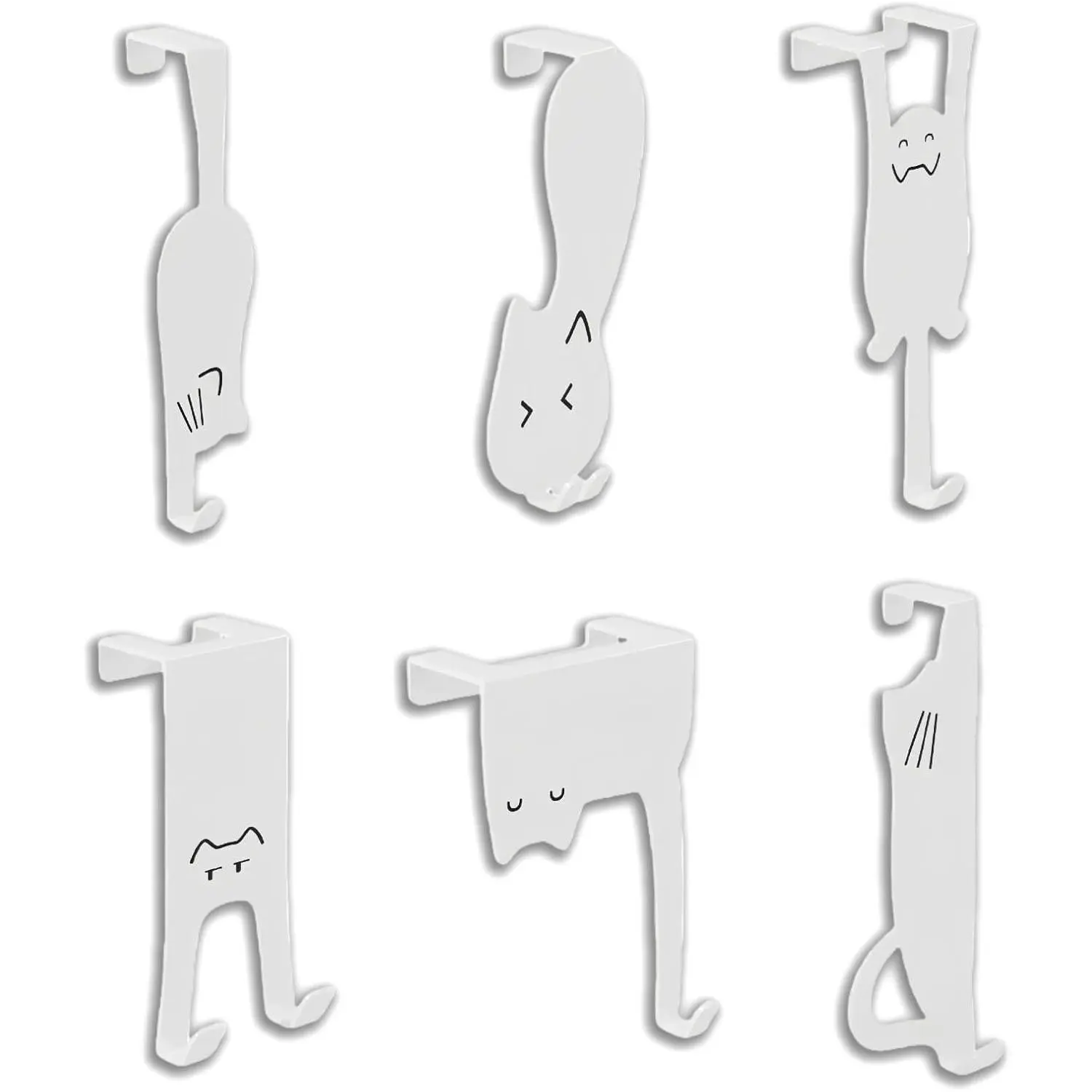 6 Pack Over Door Utility Hooks, No Drilling Metal Cartoon Hooks, Rustproof Organizer for Bathroom Bedroom Kids Room, Cat Squirrel Monster Styles