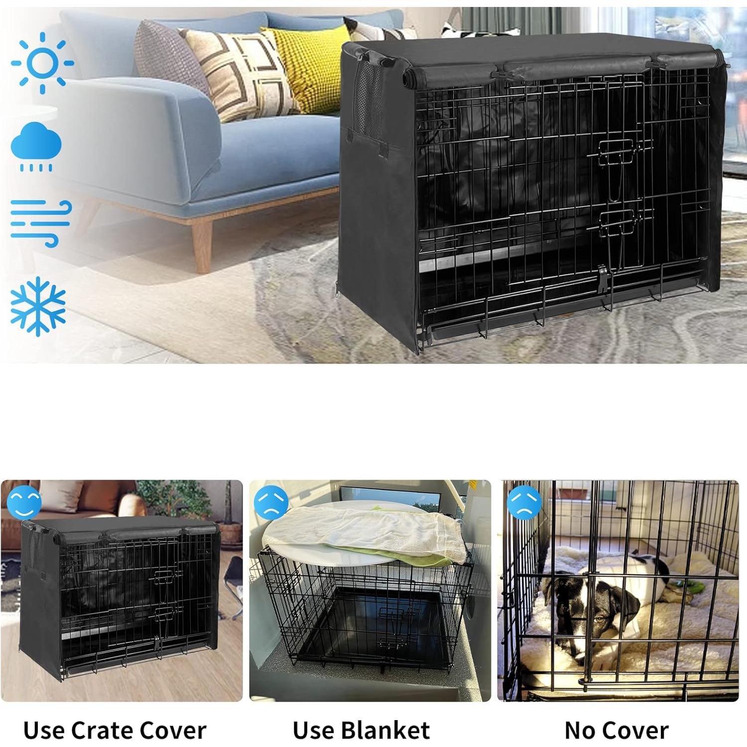 Crate Cover 48 inch XL  Kennel Outside Cover, Big  Cage for Large Dogs Wire with1 2 3 Doors,  600D Oxford Fabric Indoor/Outdoor Black( Crate NOT Included)
