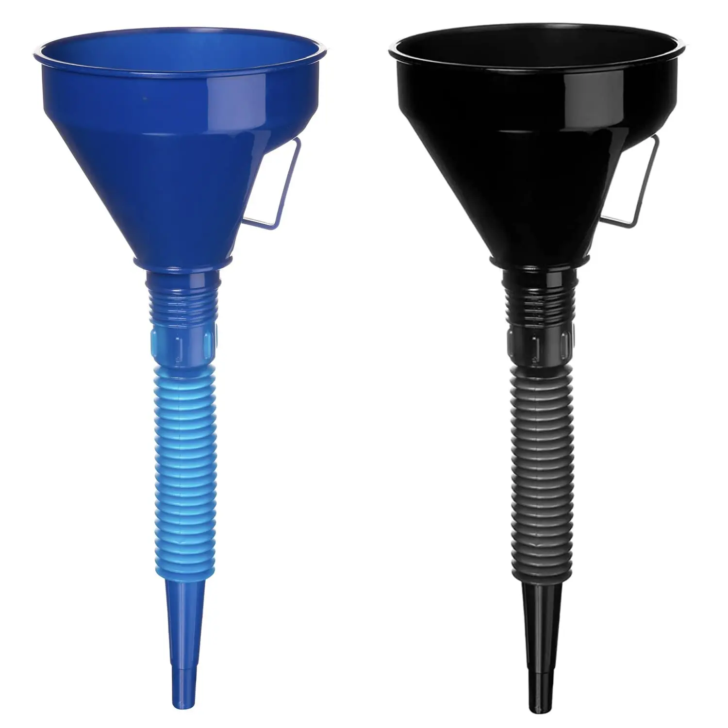 2-Pack Automotive Flex Funnel | Wide Mouth Plastic Flexible Tube for Auto Use - Oil Change, Fluid Transfer (Blue & Black)
