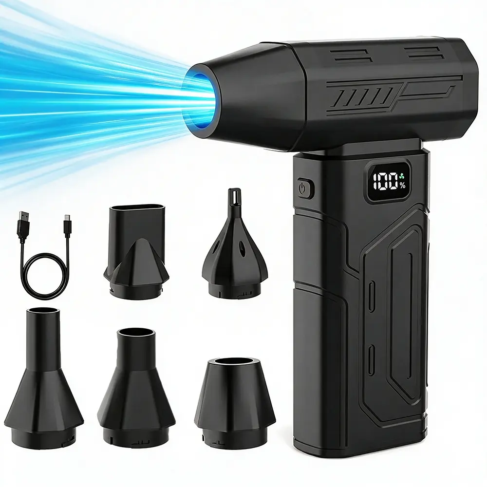 Compressed Air Duster,Super Power Cordless Air Duster,5 Nozzles, Rechargeable Brushless Blower,6 Gear Adjustable Mini Blower with LED Light,Dust Remover for Computer/House/Outdoor/Car