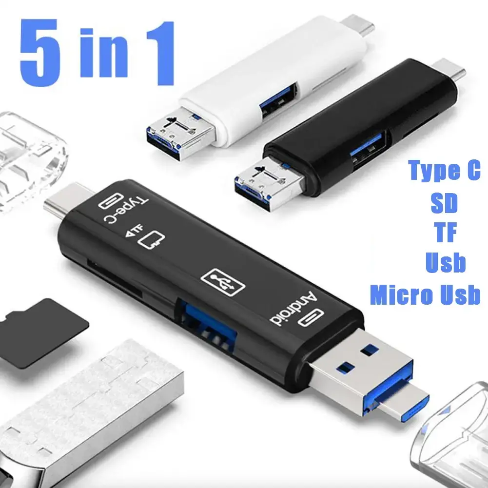 New 5 in 1 Multifunction USB  Type C USB Micro USB SD TF Memory Card Reader for Android Computer Dock OTG Type C Adapter