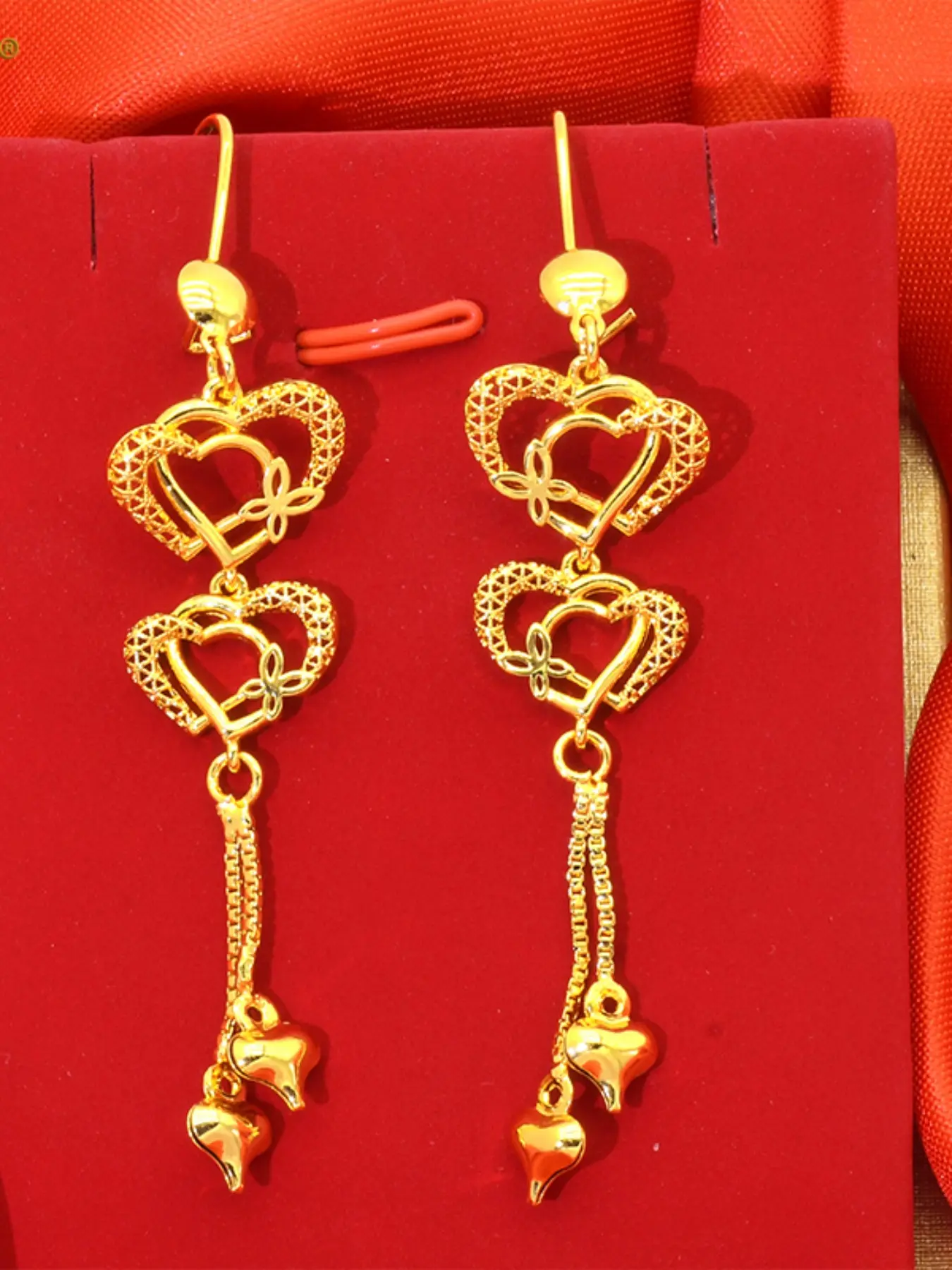 Women's Double heart shape Earrings, Dubai Middle Eastern Style, Double Layer Hollow Heart Design, Perfect for Daily Wear, Parties, Weddings, Gifts