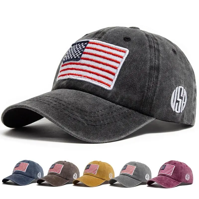 Baseball Cap Vintage USA Flag Embroidered Cotton Summer Outdoor Sun Protection for Women Men