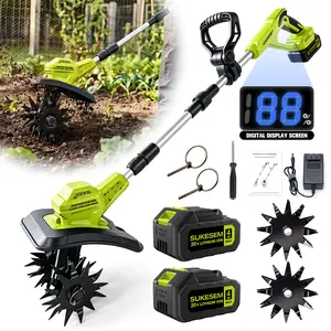 20V Cordless Tiller, Electric Garden Cultivator, equipped with two 4.0Ah batteries and charger. 9-inch working width, 6.6-inch tilling depth, ideal for lawn care, gardening and soil cultivation.