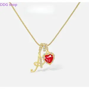 2026 Red heart-shaped 26-letter necklace, personalized birthday gift, custom-made necklace with initials, lobster clasps for allergy prevention, suitable for women and young girls to wear. Valentine's Day gifts and birthday gifts are the top choices.