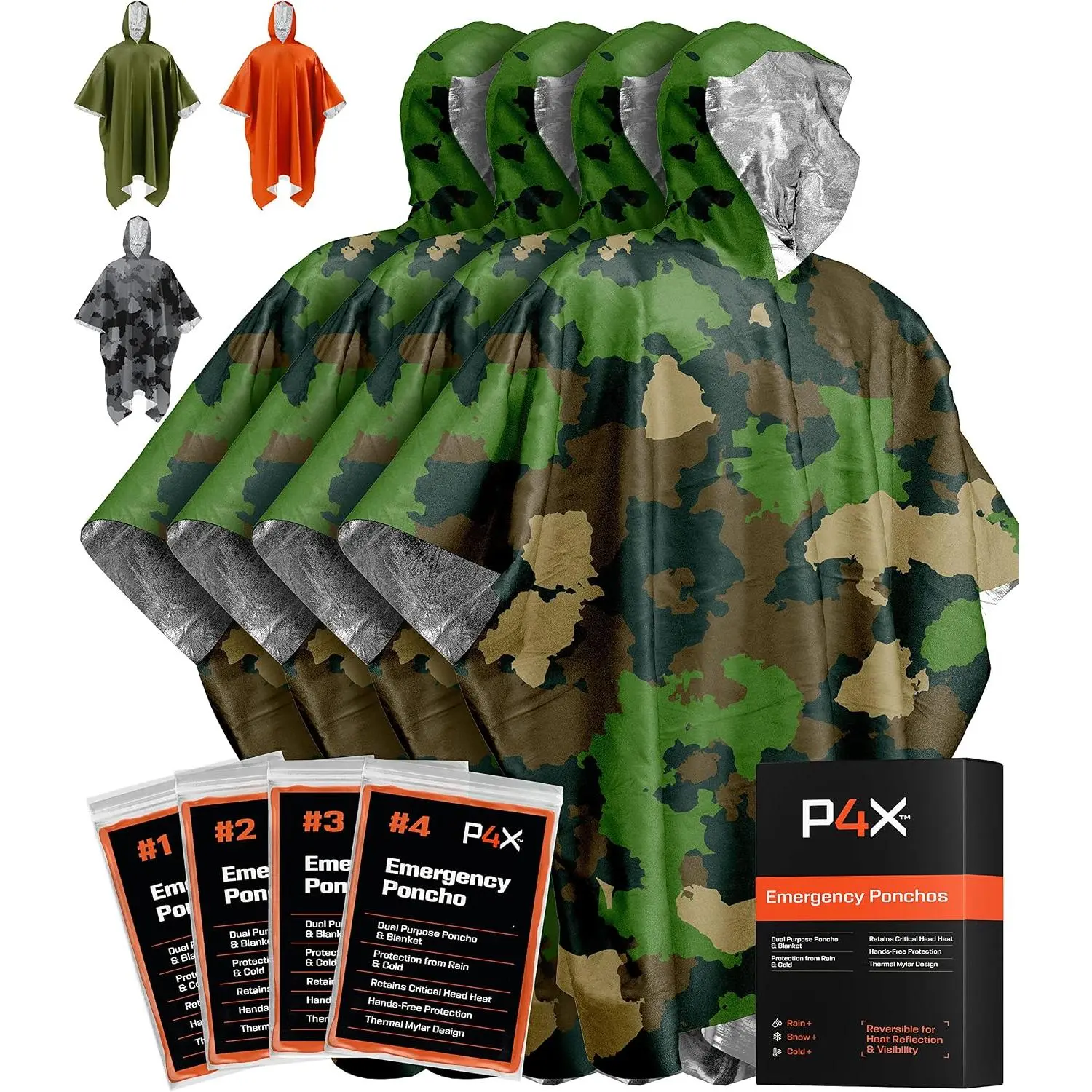 Mylar Poncho -  Rain Poncho with  - Lightweight, Compact,   Blanket Poncho for Hiking, Camping, Thermal Gear,  Kit, Outdoors