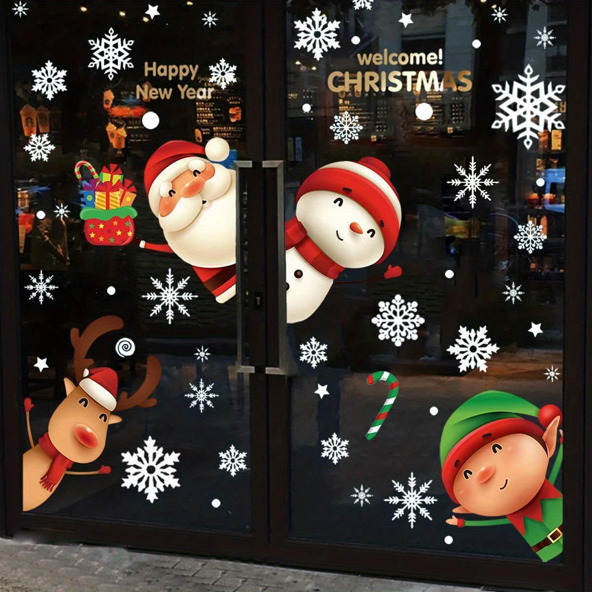 1 Set Santa Claus Elk Shop Hotel Christmas Window Double Sided Glass Sticker, Christmas, Halloween, Thanksgiving Day Gift gift