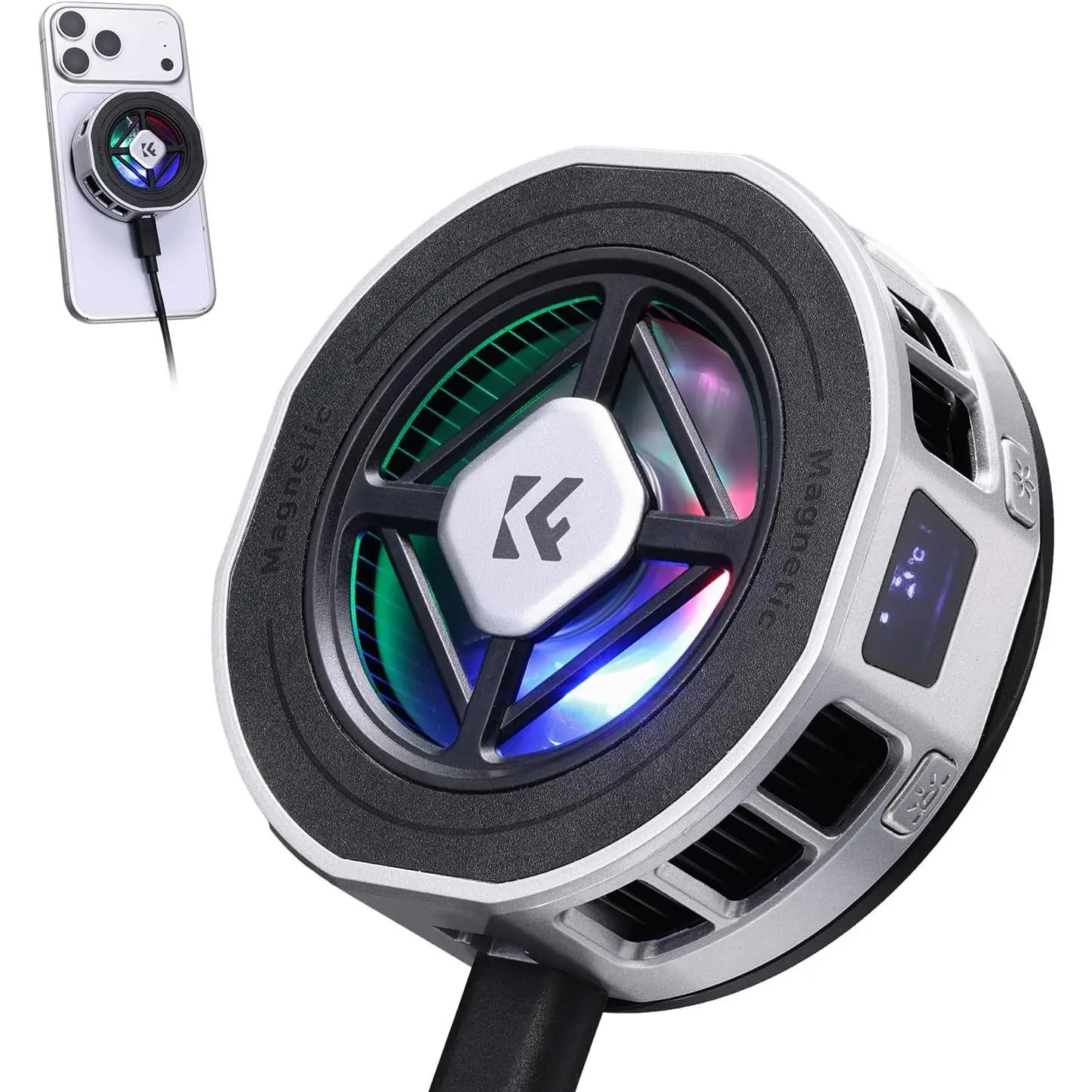 K&F CONCEPT Magnetic Phone Cooler with Aluminium Faceplate & Mount Adapter | 20W & 5000RPM Low-Noise Cooling Fan for Gaming, Vlog, Live Stream, Compatible with Phones and Tablets, MPC02