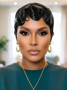 Finger Wave Wig for Women, Short Curly Pixie Cut, Daily Use Human Hair Wig, Full Machine Made, Stylish and Convenient