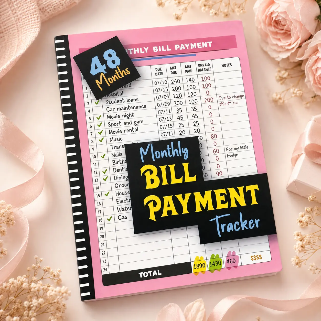 Monthly Bill Organizer and Budget Planner Notebook, 960 Records Expense Tracker and Account Book for Money Management, Daily Spending Log and Home Office Planning