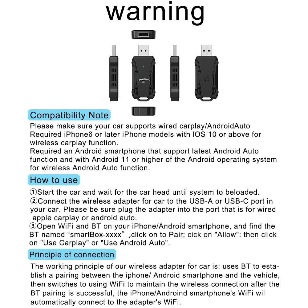 Wireless Car Adapter, Plug & Play Car Wireless Adapter, Compatible with iPhone & Android, Car Electronics Accessories