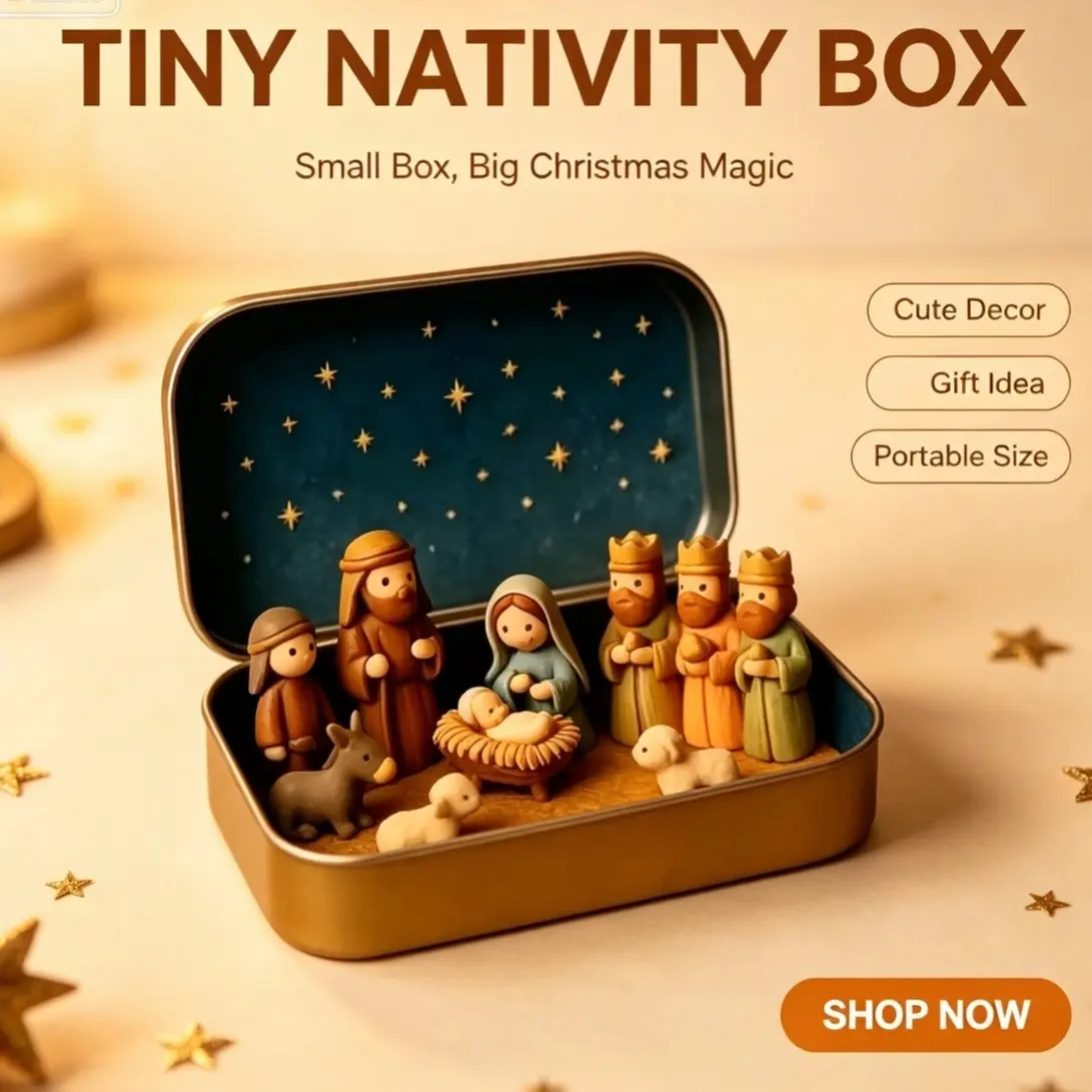 Handmade Mini Christmas Manger Set, Iron Box, Portable Pocket Size, Hand Painted Statues, Perfect for Easter & Christmas Gifts