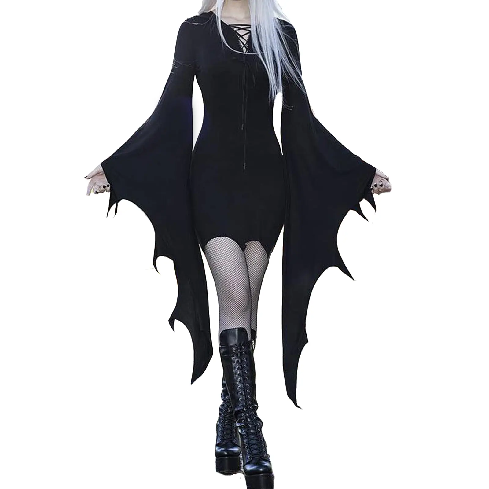 Women´s Short Halloween Scream Costumes  Witch Bat Sleeve Long Dress Halloween Gothic Costume
