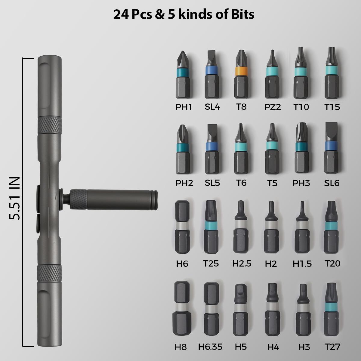 Magnetic Screwdriver Set, Multifunctional Drill Bit Set for Household Repairs, Detachable T-Shaped Ratchet Handle for Easy Use