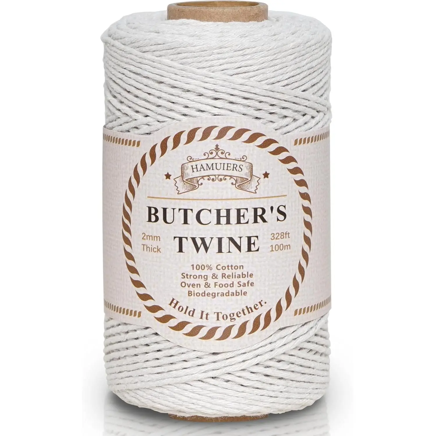 Beige Food-Safe Butchers Twine - 328ft 2mm Strong Cotton Rope for Cooking, Craft, Tying Meat, Trussing Turkey, Roasting, Sausage Making, Garden, Packing, Kitchen Twine, Strong Hold