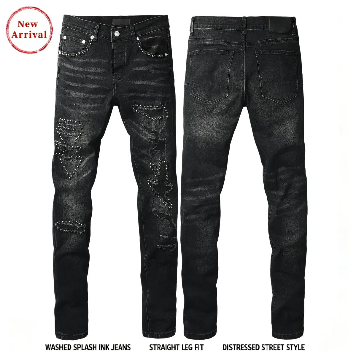 Vintage, school-style jeans, men's street jeans, men's jeans, washed ripped stylish straight-fit slim jeans, casual comfortable stretch jeans, high-quality jeans