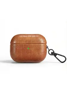 🐊Vintage Crocodile Texture Leather AirPods4 Case with Clip Premium Brown Croc Pattern Earbud Protective Cover✨ Luxury Croc Embossed AirPods4 Case for All-Day Style!