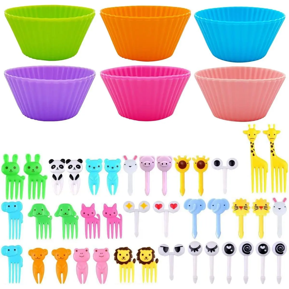 52- Bento Box Accessories Kit - 12   Cupcake Liners & 40  Picks for  Lunch Box, Microwave Safe Baking Cups with  Fruit Picks (School, Party, Picnic)