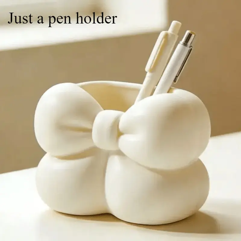 Creative Minimalist Bow-Shaped Pen Holder for Makeup Storage | Planter, Desktop Organizer/Decor, Back-to-School Gift | Valentine's Day Gift, Multipurpose Storage, Cute Desk Accessories