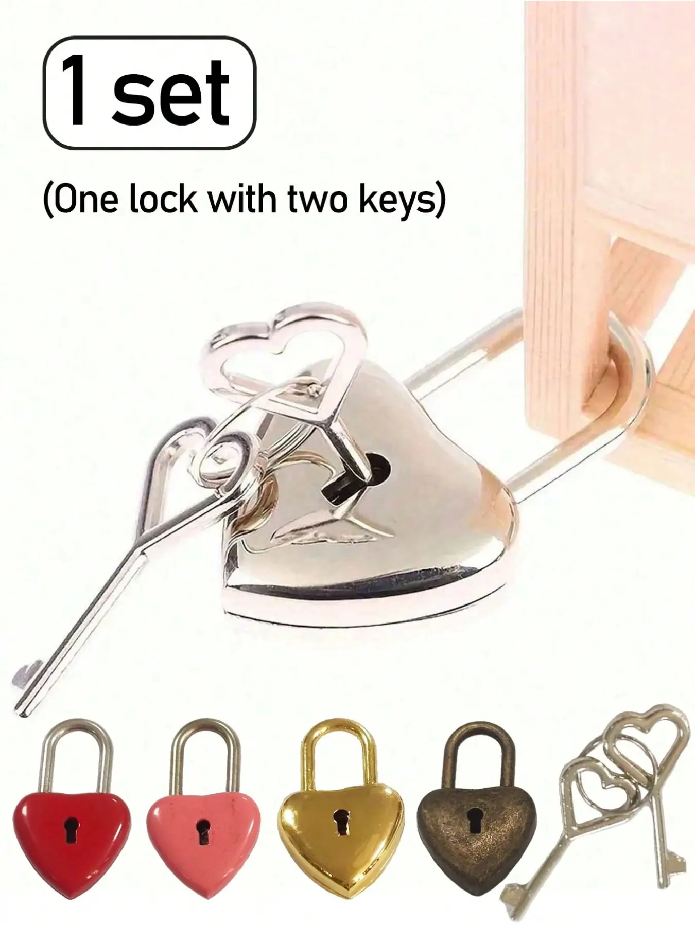 Heart-Shaped Lock and Key Set, Zinc Alloy Security Lock, Mini Luggage Lock, Wedding Lock, Gym Storage Locker, 5 Colors Available
