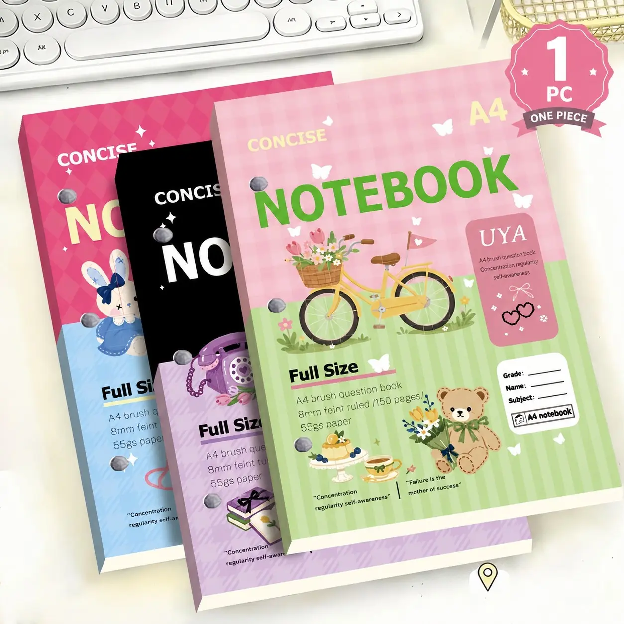 Cute A4 Notebook, 300 Pages, High-Profile Student Study Book, Lightweight Writing Diary, Classroom Notes, Practice Notebook, University Supplies, Notebook for School