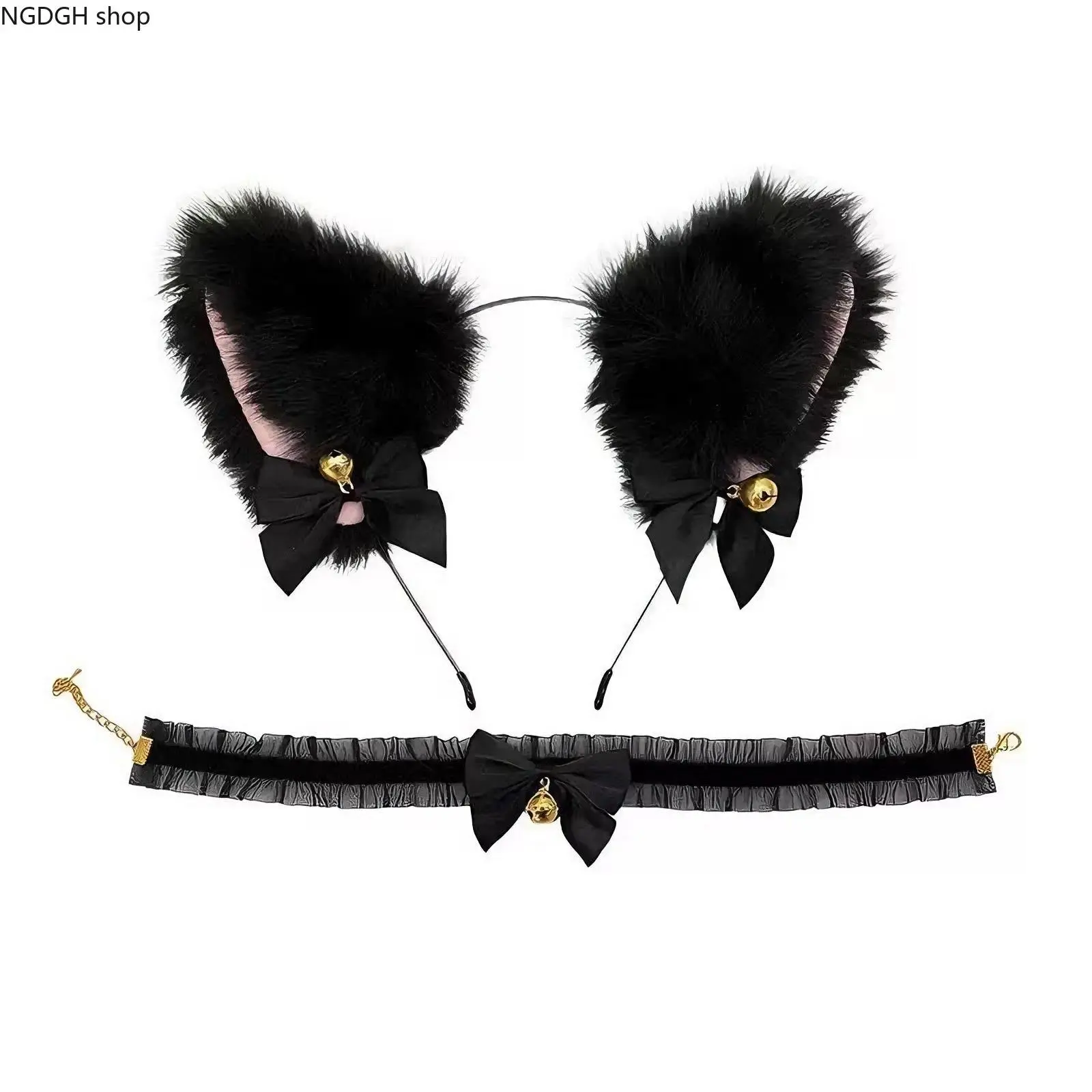 Women's Plush Cat Ear Headband-Choker Set, Adult Themed Headwear, Kawaii Costume Accessory Set Pack, Fluffy Character-Based Female Event Cosplay Hair Prop, Party