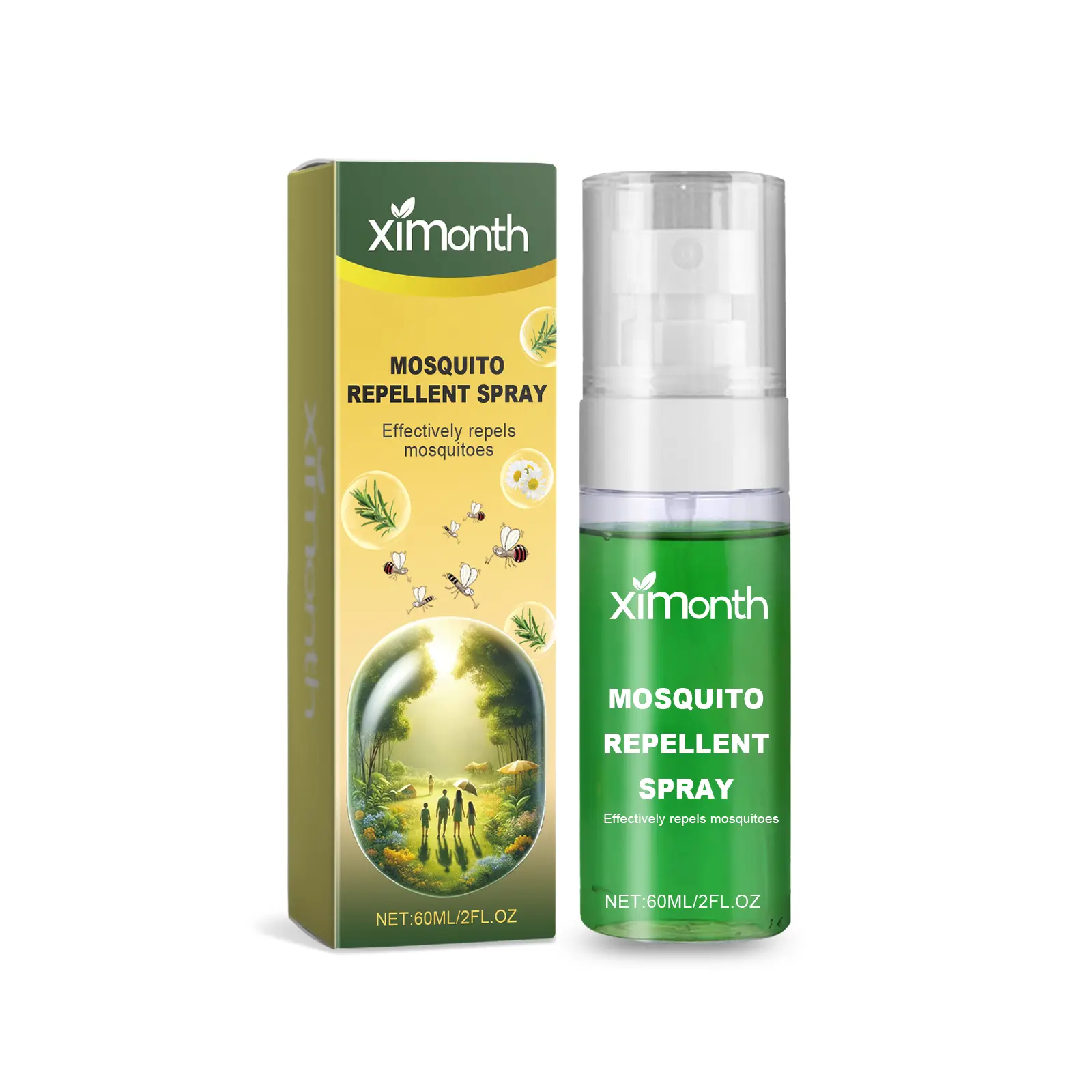 Ximonth 60ml Plant-Based Mosquito Repellent Spray, Glycerol Blend Household Floral Water for Outdoor Users, Camping Residential Pest Control Home Care Supply
