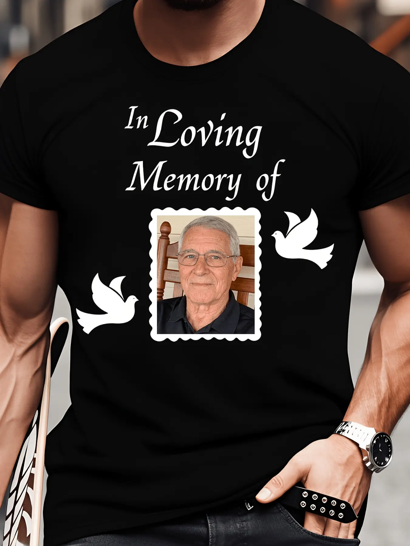 7.5oz Memorial Angel Wings Customizable Crew Neck T-Shirt, 100% Breathable, Soft, Suitable for Funerals, Comfortable for Grieving Loved Ones