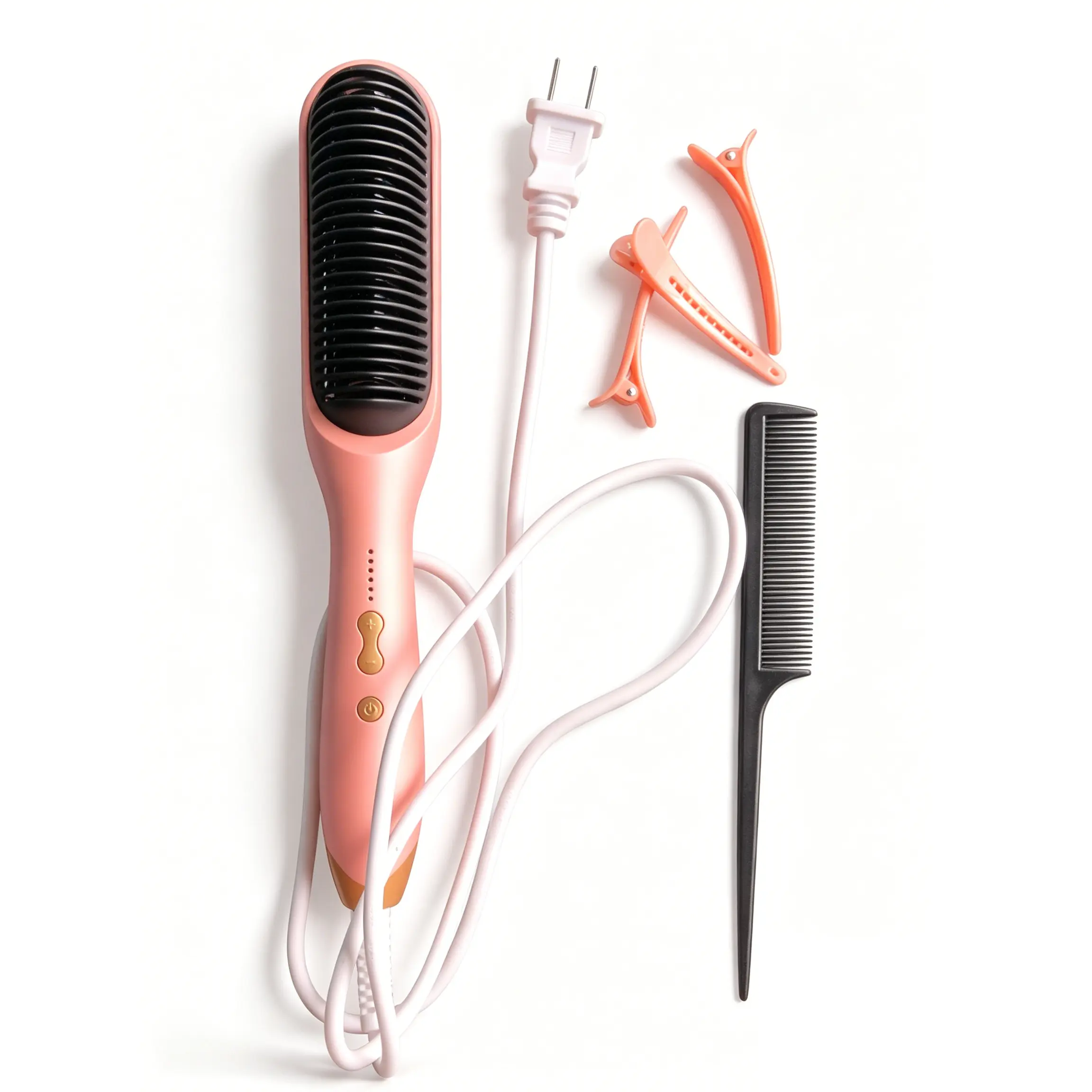 Anti-Scald Hair Straightener Brush with Built-in Comb - 30 Sec Heat, 6 Temp Settings, 40W US Plug, Smooth Straightening My Hair for Professional Salon Results at Home, Hair Straighteners