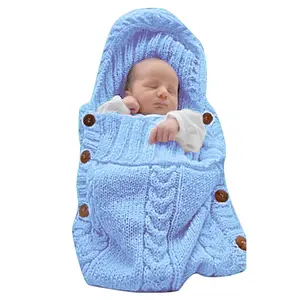 Newborn Baby Wrap Swaddle Blanket Knit Sleeping Bag Sleep Sack Stroller Wrap  Baby Light Blue 0-6 Month
