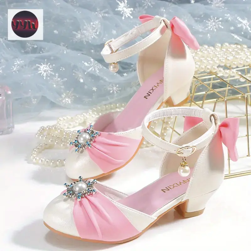 YYW1 Girls' Elegant Sequin Heels, Star Pattern Round Toe Stiletto Dress Shoes with Bow, Lightweight Non-Sole Parties, Round Toe Sandals, Anti Sandals, Bow Decorated Sandals