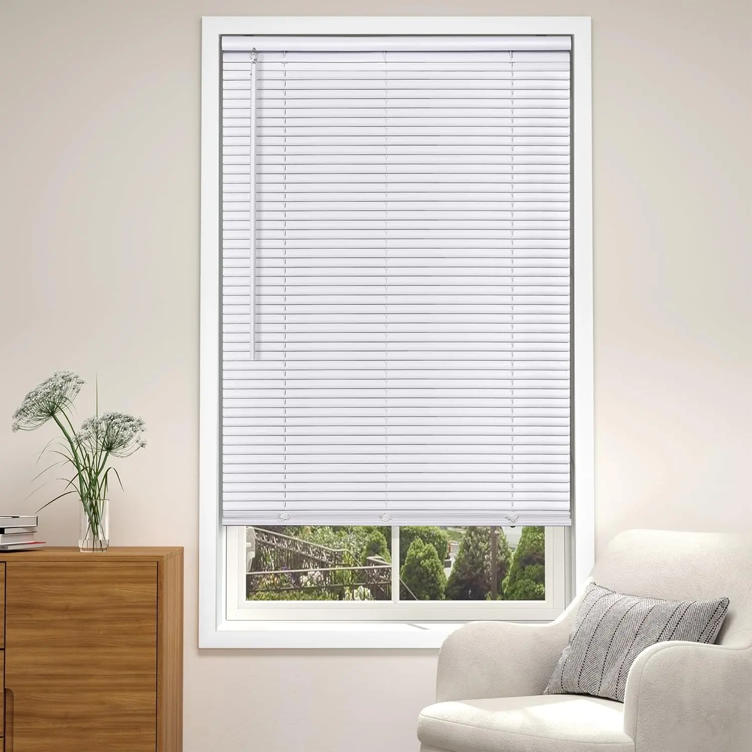 1" Light Filtering Vinyl Mini Blinds, White, 22" W x 36" H, Cordless Horizontal Window Shades for Home Indoor Use