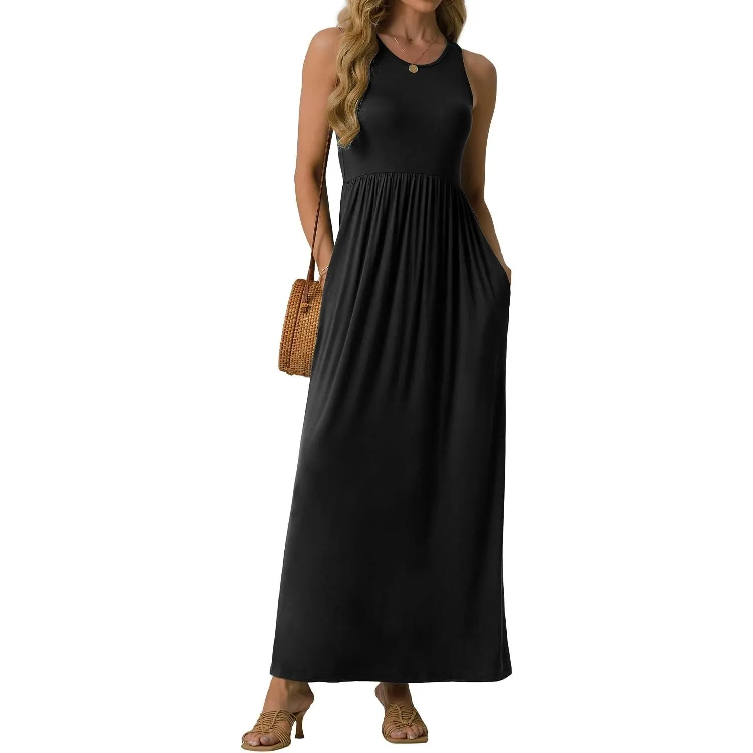 Women's Summer Sleeveless Casual Long Tank Maxi Dress with Pockets (XS-3XL)