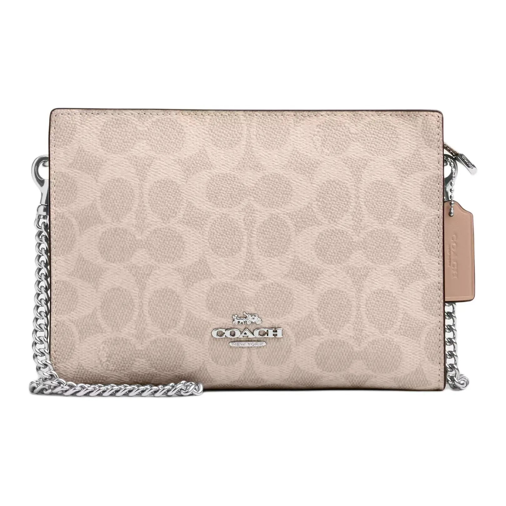 COACH Slim Crossbody Bag for Women – Logo-Printed Coated Canvas, Silver Sand and Grey Brown