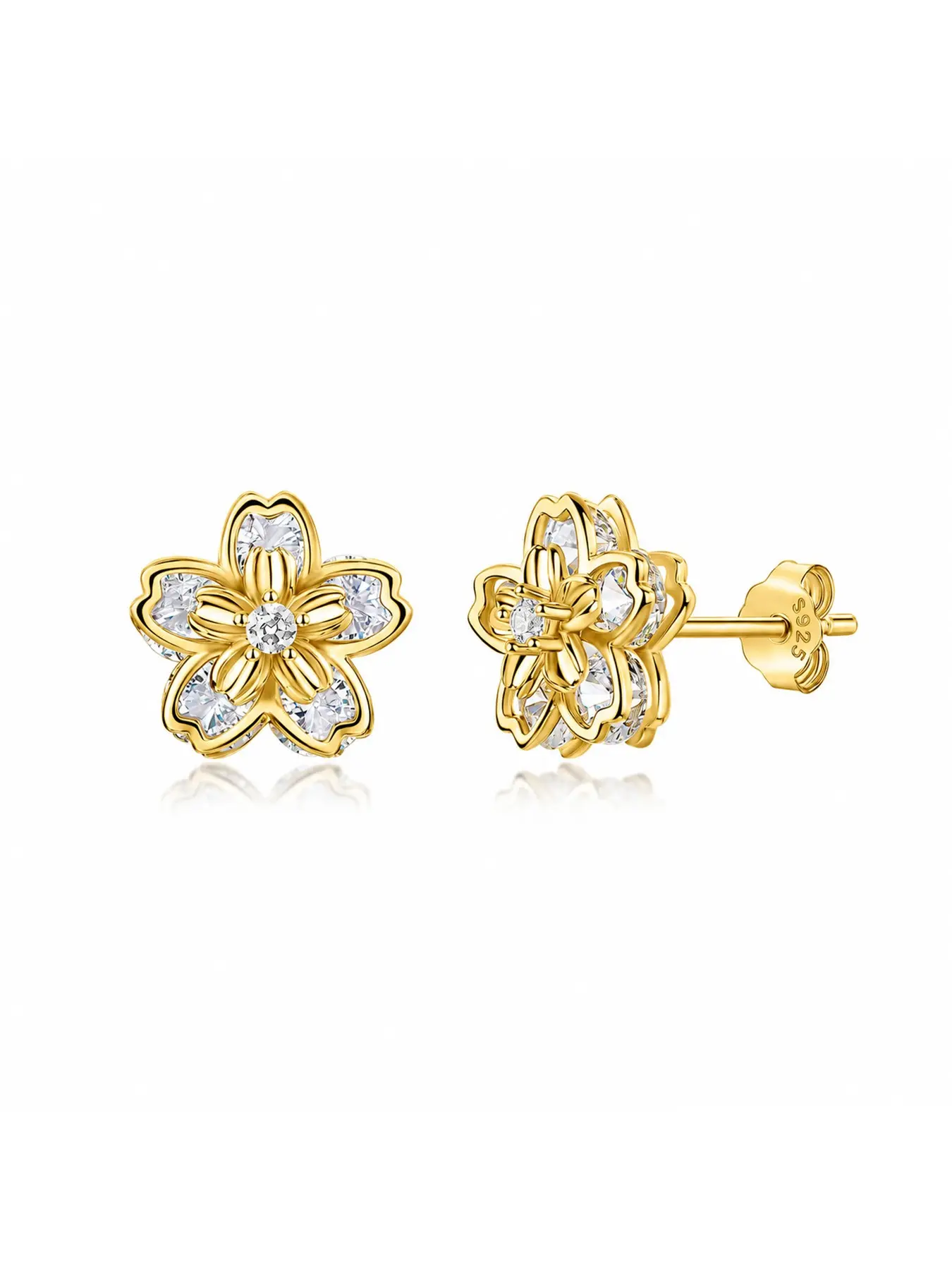 S925 Silver Cherry Blossom Moissanite Earrings for Women, Luxury Flower Ear Jewelry, Perfect Gift for Girlfriend, Elegant and Lightweight