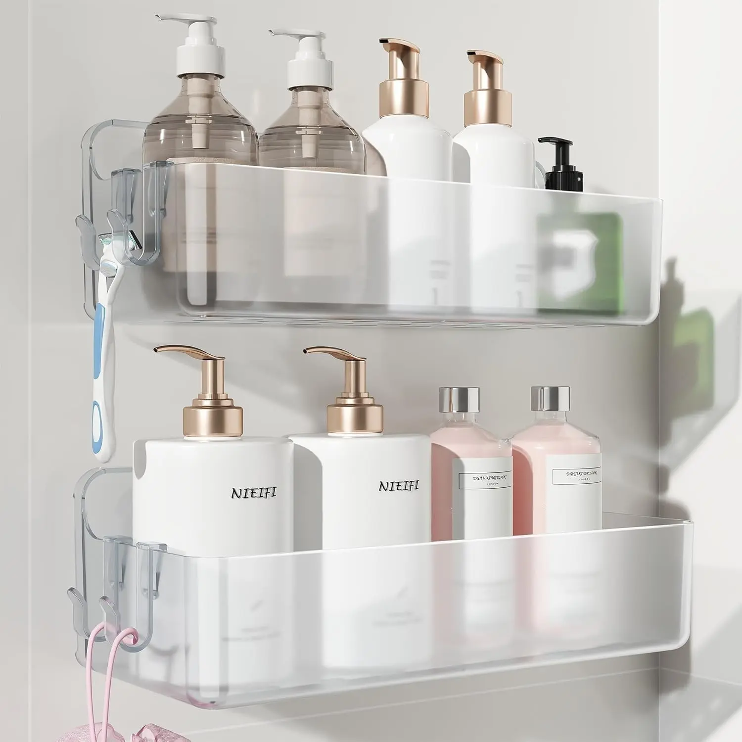 Adhesive Wall Shelf, Shower Shelves, Shower Organizer for Bathroom Organization (A-Clear, 2 pieces)