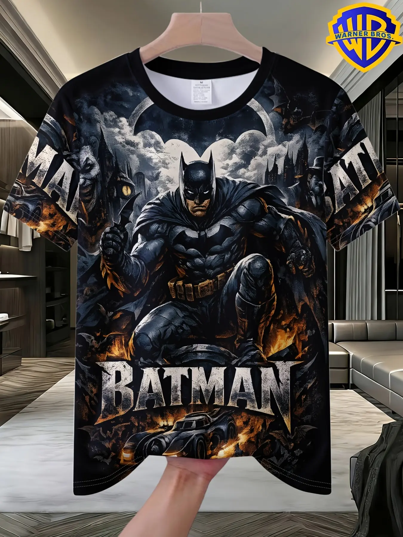 Batman Theme Digital Print Crew Neck Short Sleeve, Street Fashion Design, Casual Clothing, Comic Con Party, Daily Wear, Gift for Friends