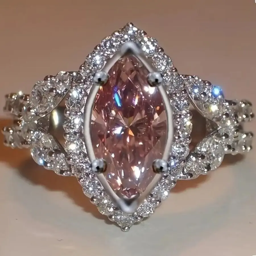 [Women's Promise Ring] Elegant Women's Promise Ring - Sparkling Pink Synthetic Cubic Zirconia - Engagement & Wedding Ring - Valentine's Day Gift for Brides