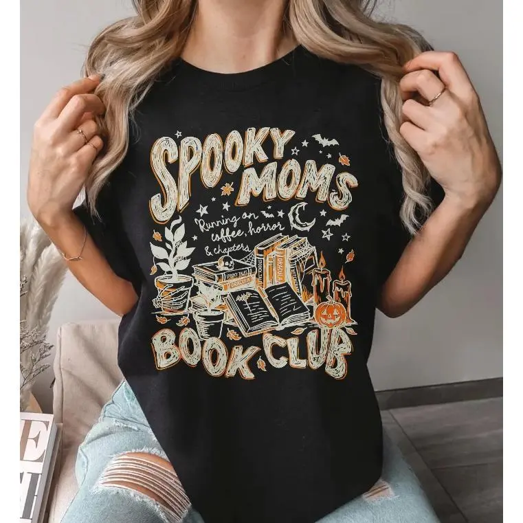 Spooky Moms Book Club T-Shirt, Horror Halloween Book Shirt, Read More Books Shirt, Salem Book Club Graphic Tee, Horror Halloween Apparel,Halloween Gift