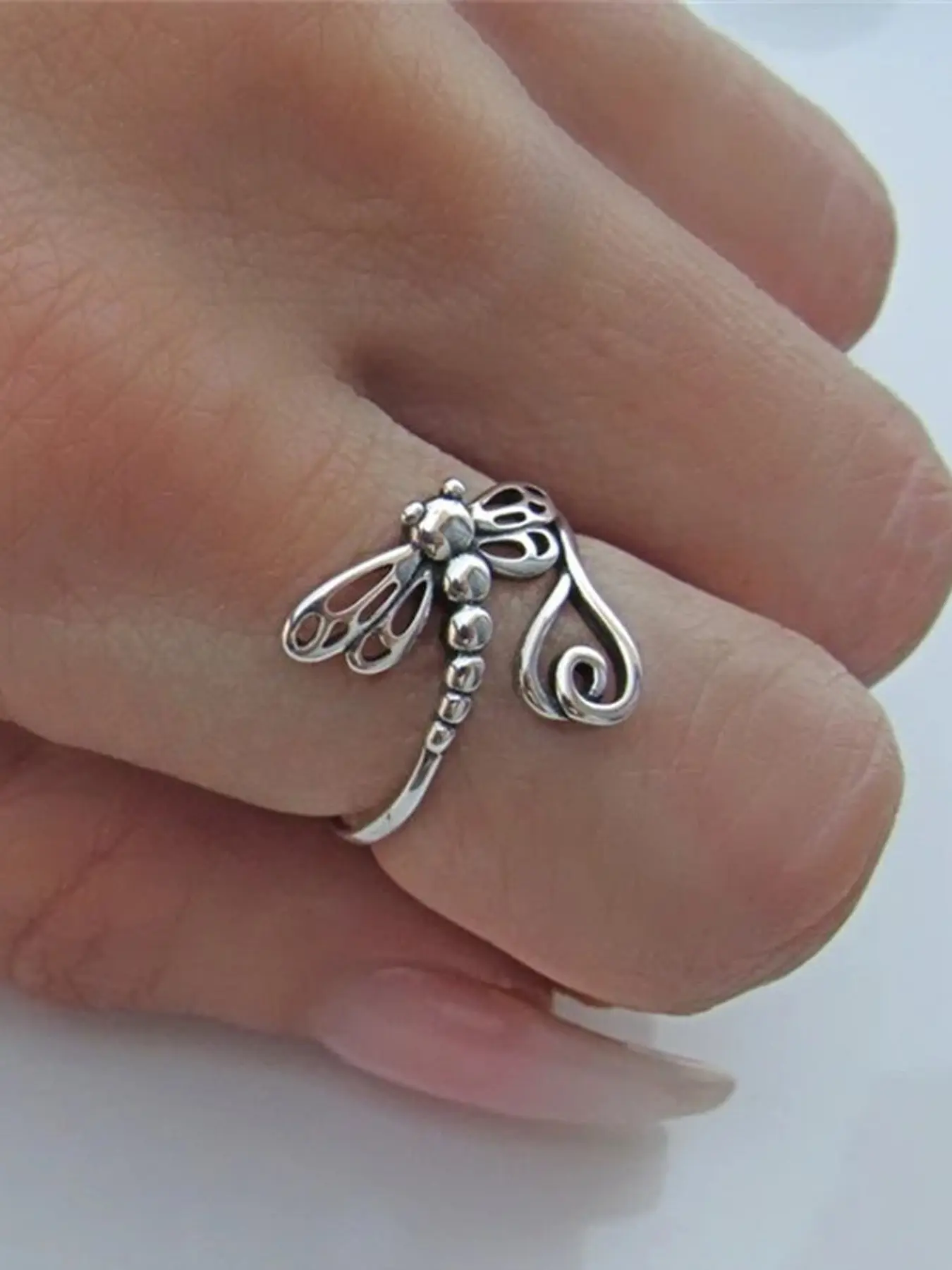 Boho Ethnic Dragonfly Ring for Women, Vintage Rings Antique Silver Color Insect Design, Everyday Versatile Boho Style Jewelry Gift