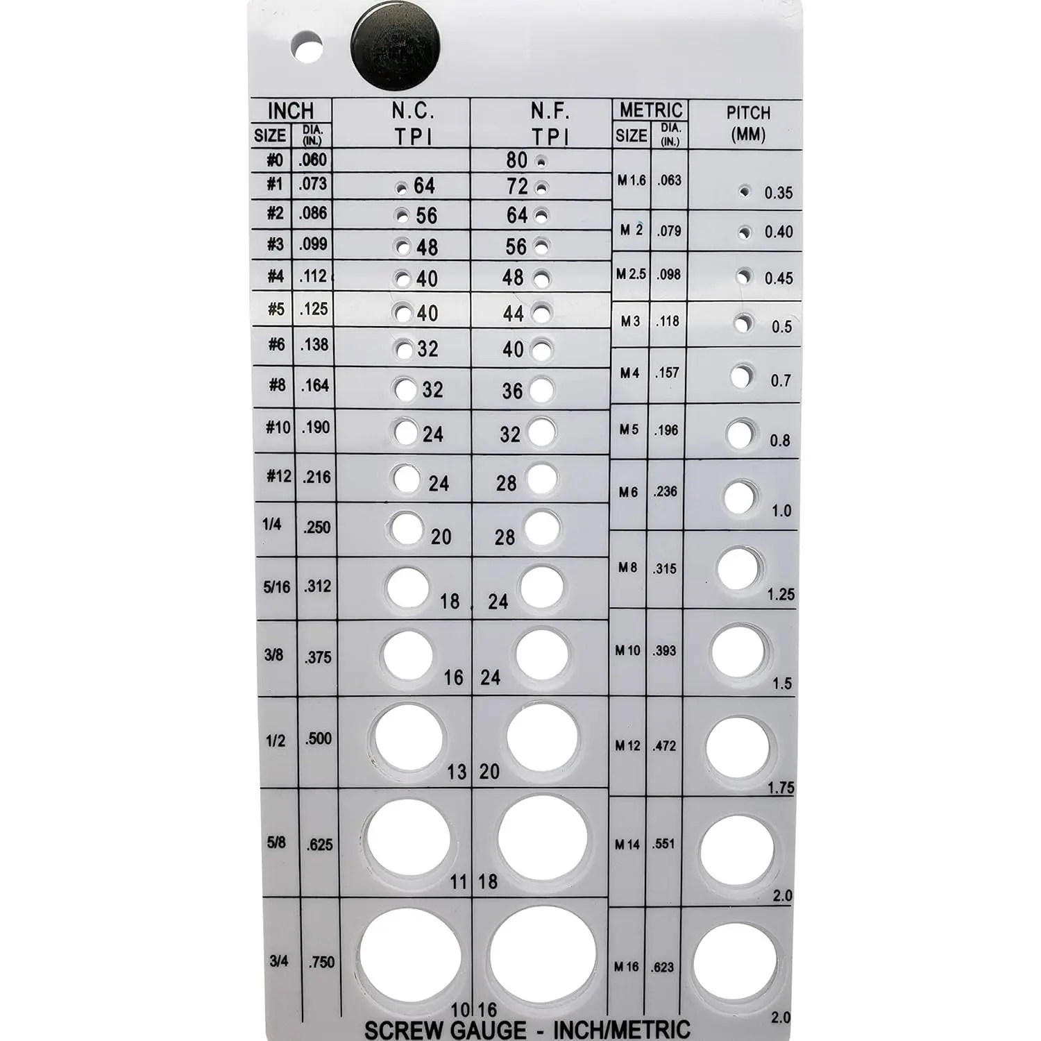 Screw Thread Gauge | Metric and SAE | Recommends Drill Bit & Tap Size (675)