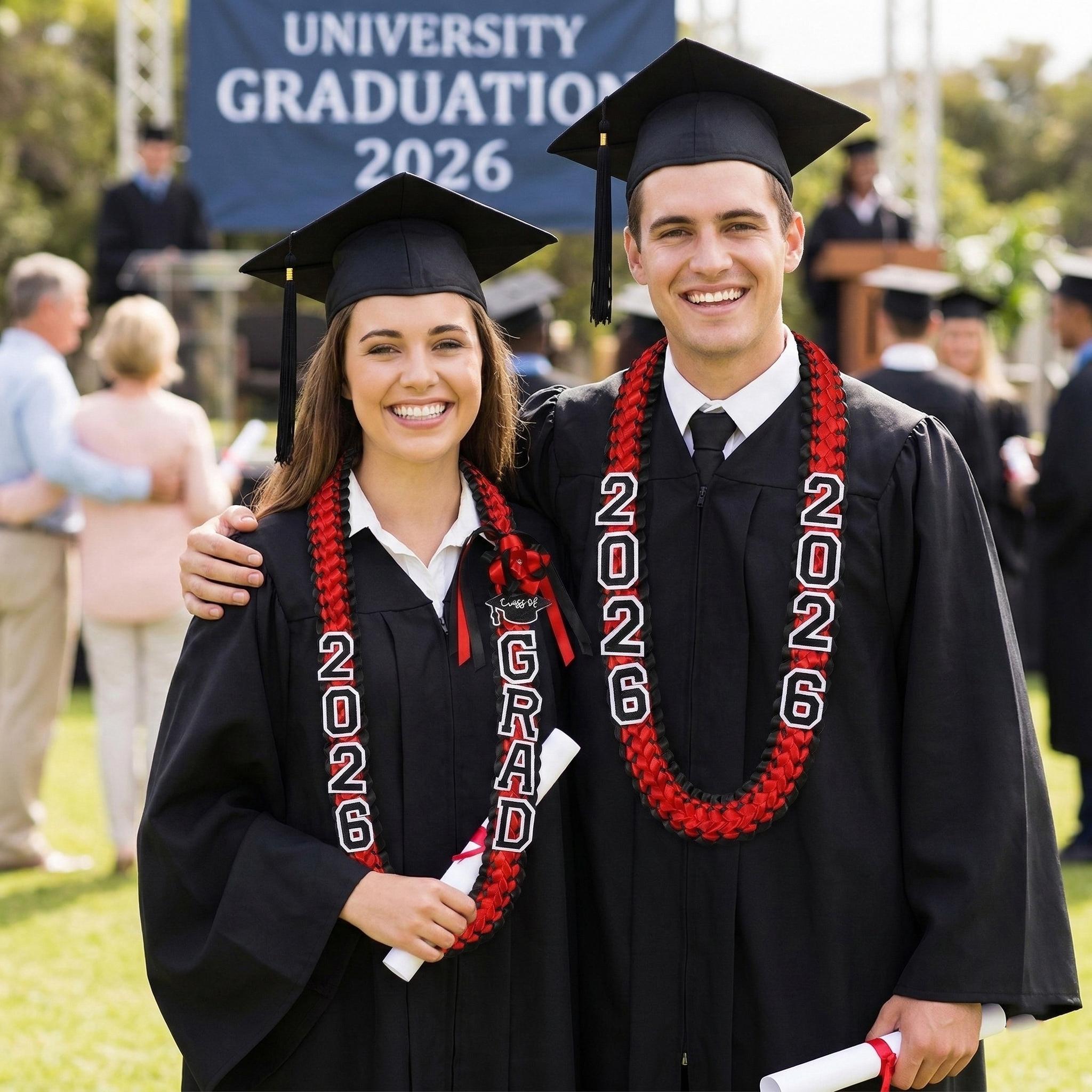 2026 Graduation Leis for Him Her, Hand Woven Blue Braided Ribbon Lei With GRAD Letters And Cap Charm, Adjustable Graduation Money Lei Equipped With Safety Pins, Premium Grad Party Favors Decor For Class of 2026 Graduation Ceremony Celebration Gifts